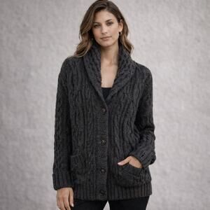 Skull Cashmere Women's Grandpa Cable knit shawl Cardigan oversized Size Small